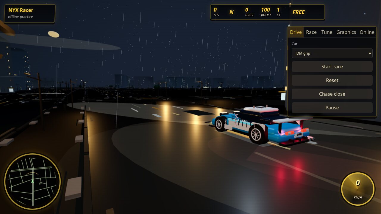NYX Racer rainy street racing gameplay